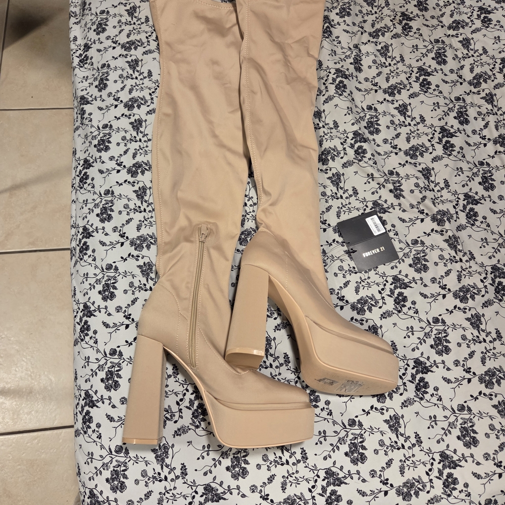 Forever 21 Nude Over-the-Knee Platform Boots
